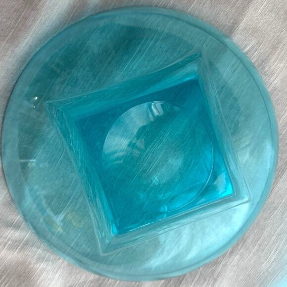 Vintage Hazel Atlas Capri Blue Glass Serving Bowl Mid-Century Modern 11” Wide - Picture 6 of 6